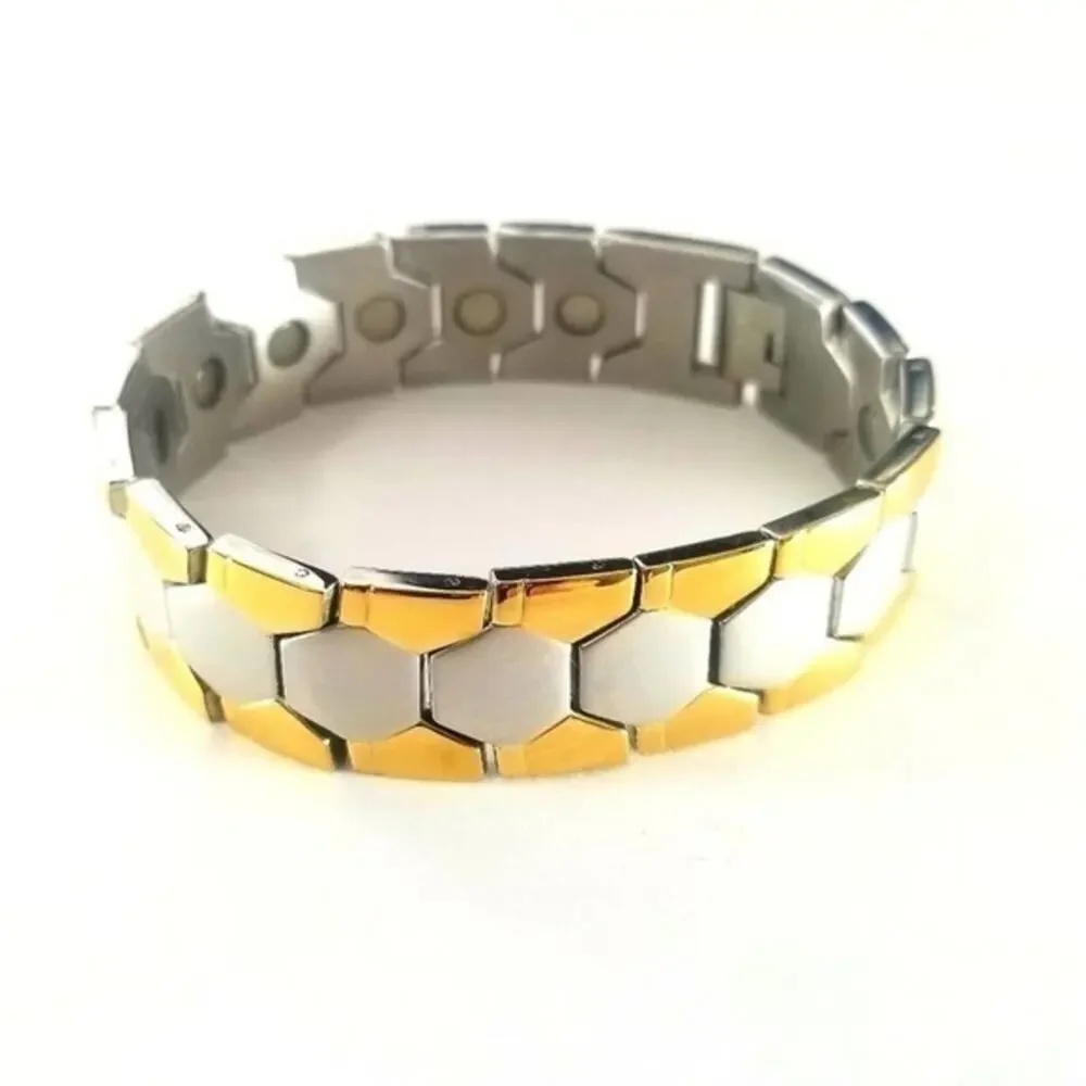 316L stainless steel silver gold magnetic men’s bracelet 8 inches - Picture 1 of 4